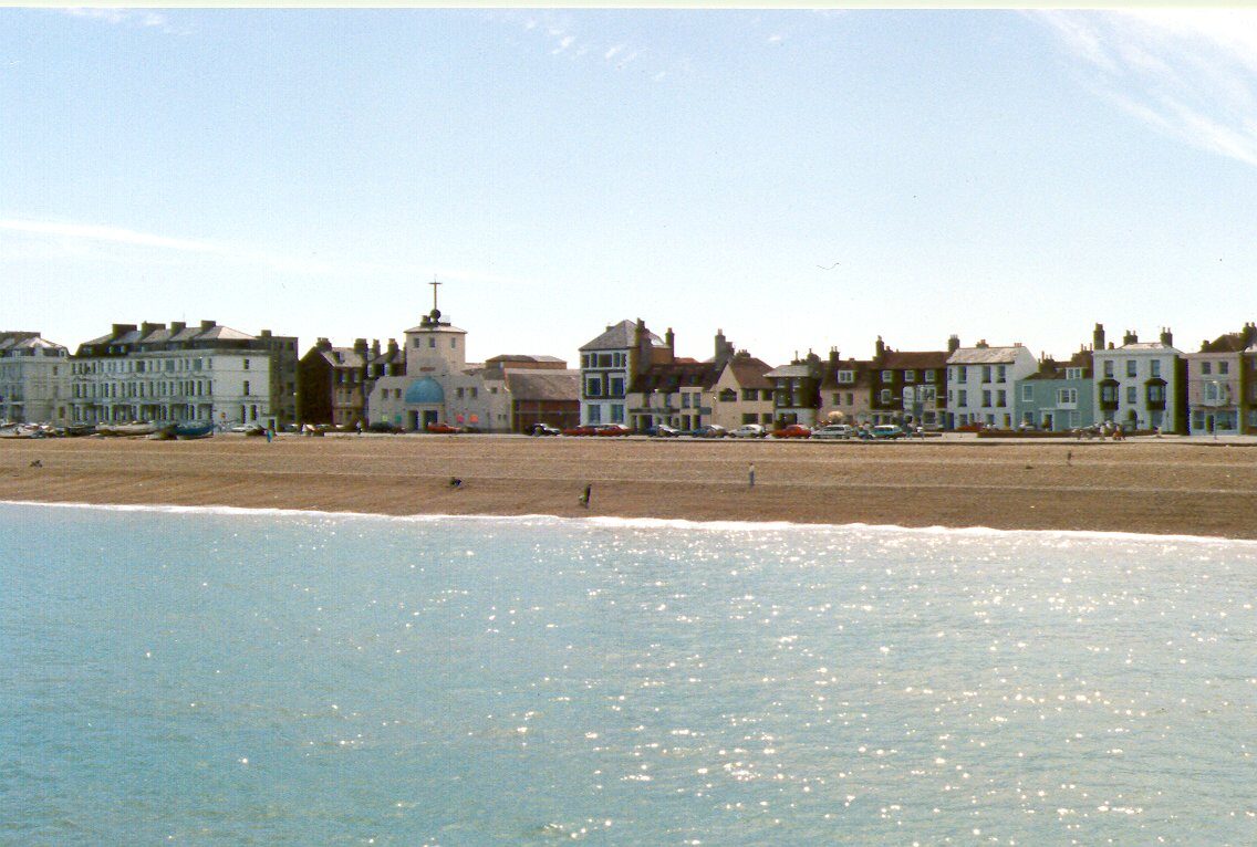 Scenic view of Deal, Kent seafront with colorful townhouses